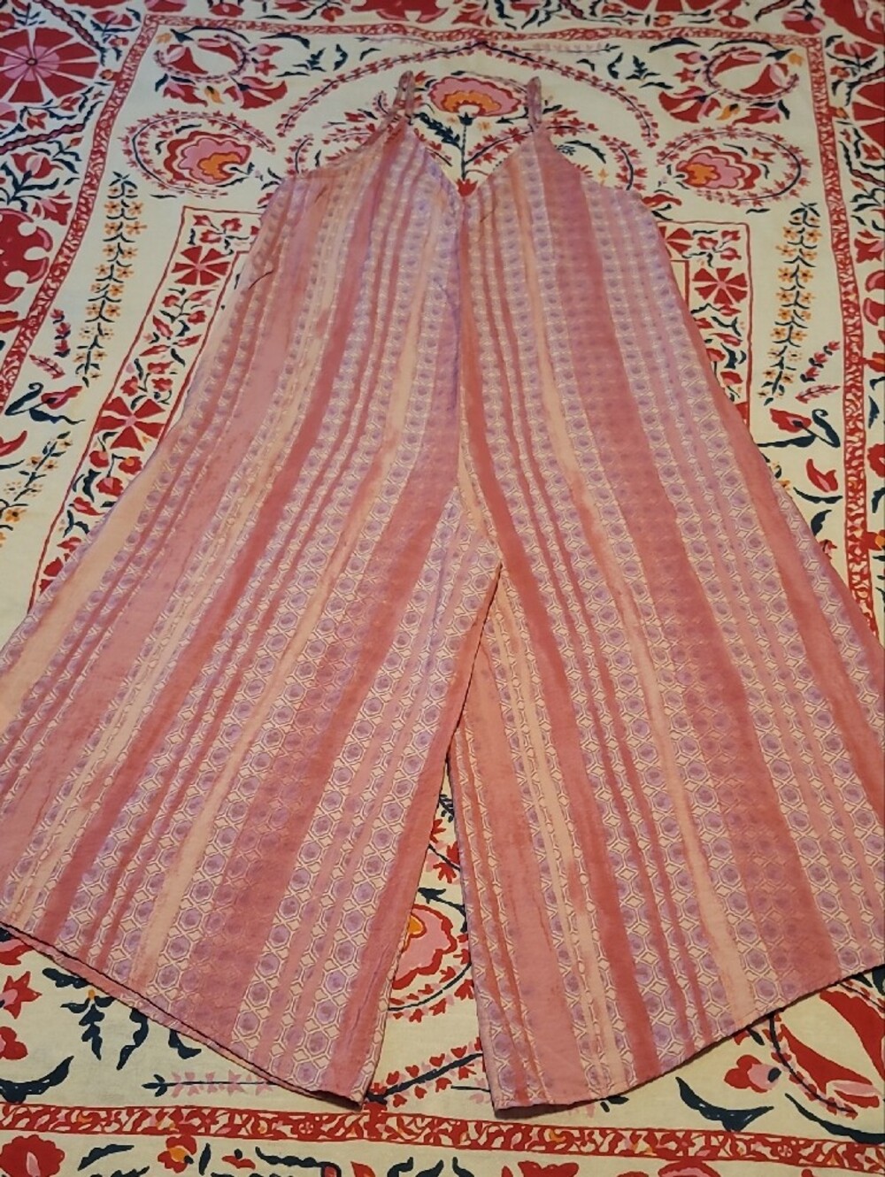 Millibon Pink Patterned Boho Wide-Leg Romper with Pockets